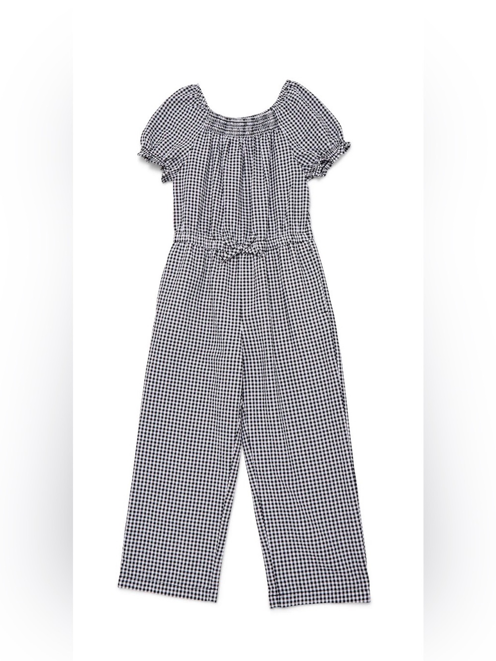 Girls Black & White Gingham One-Piece Jumpsuit